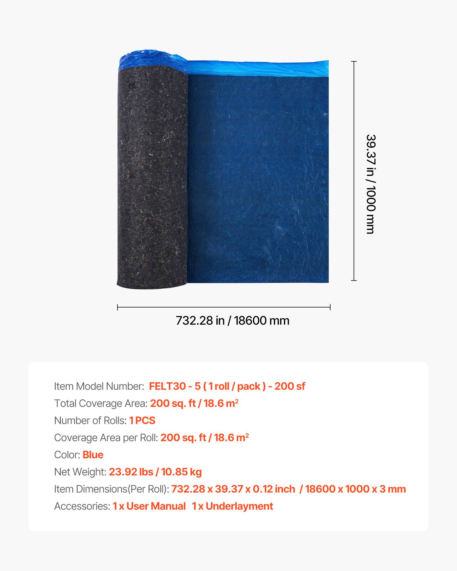 Vevor - VEVOR Sous-couche parquet 18,6 m² - Épaisseur 3 mm, fibre avec film PE imperméable, isolation acoustique, compatible vinyle, stratifié, bois. - Image 6
