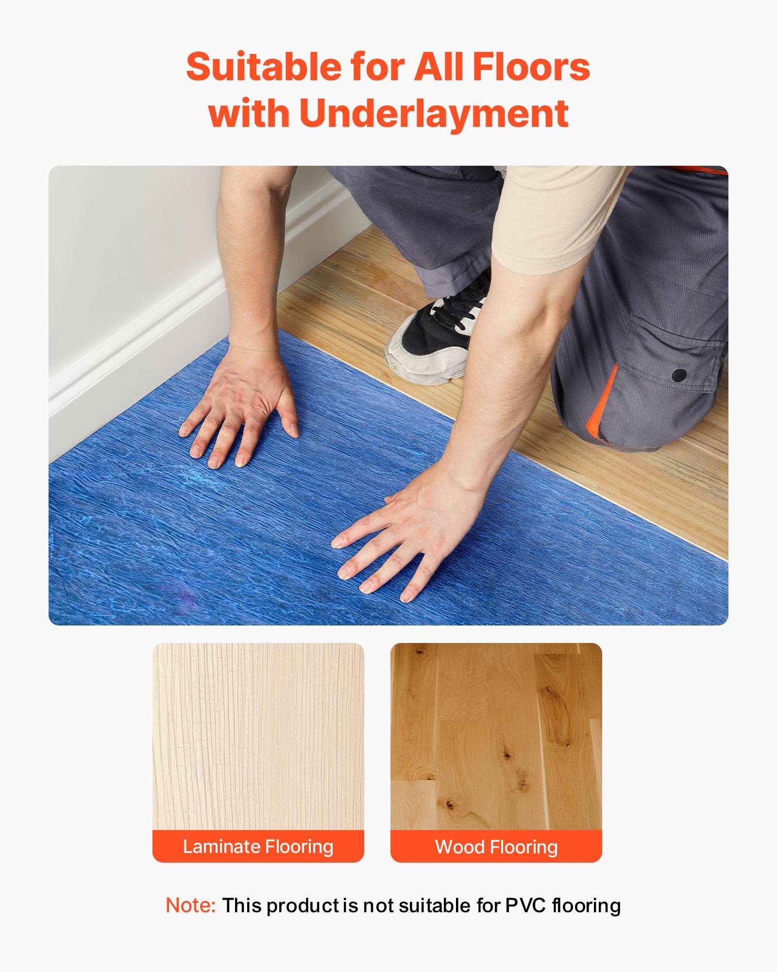 Vevor - VEVOR Sous-couche parquet 18,6 m² - Épaisseur 3 mm, fibre avec film PE imperméable, isolation acoustique, compatible vinyle, stratifié, bois. - Image 5