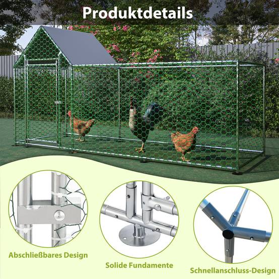 Enclos Poulailler Acier Galvanisé 3.24m² Volailles Toit Étanche 3x1x1.5m Argent - ComfortXL Pet Living - Image 4