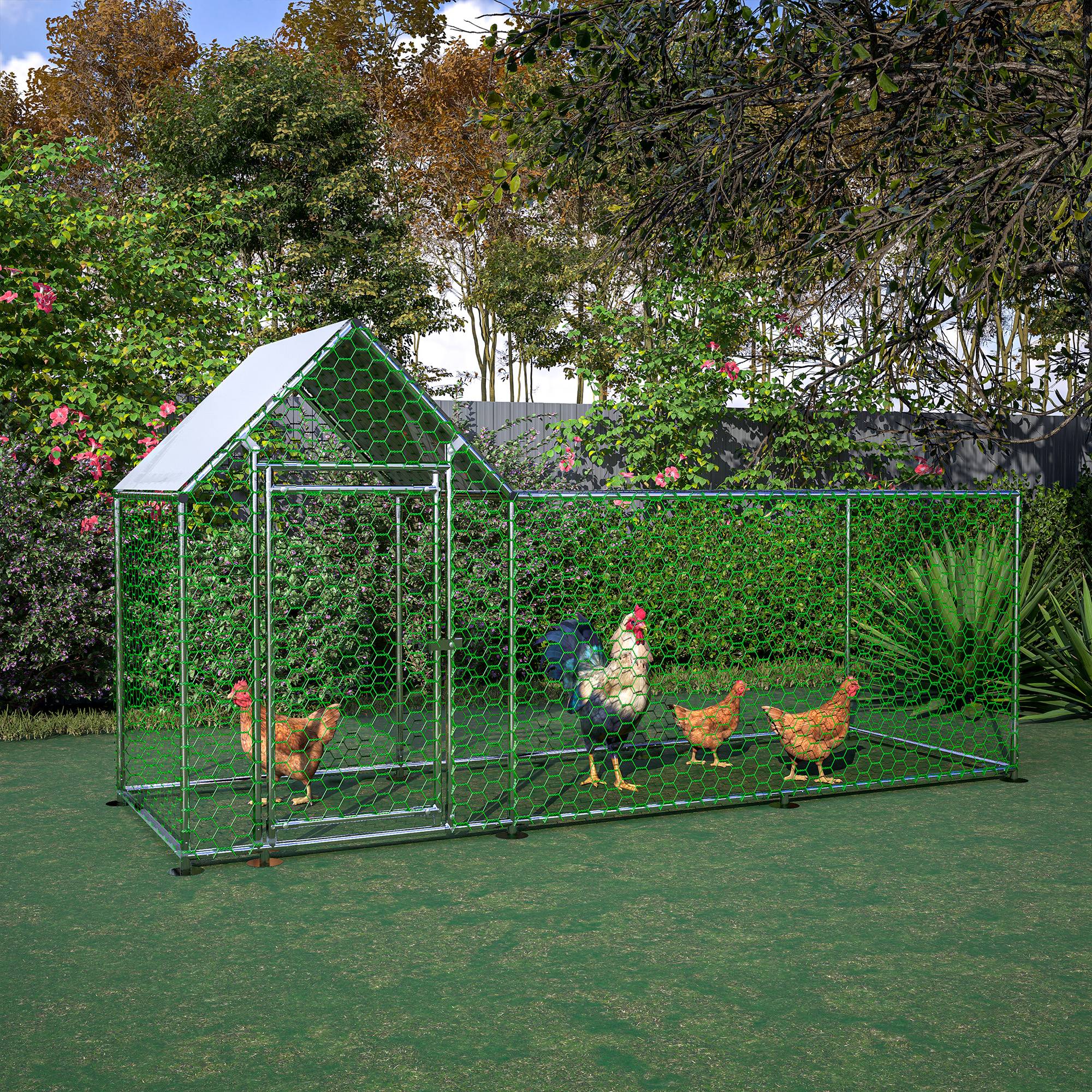 Enclos Poulailler Acier Galvanisé 3.24m² Volailles Toit Étanche 3x1x1.5m Argent - ComfortXL Pet Living - Image 1