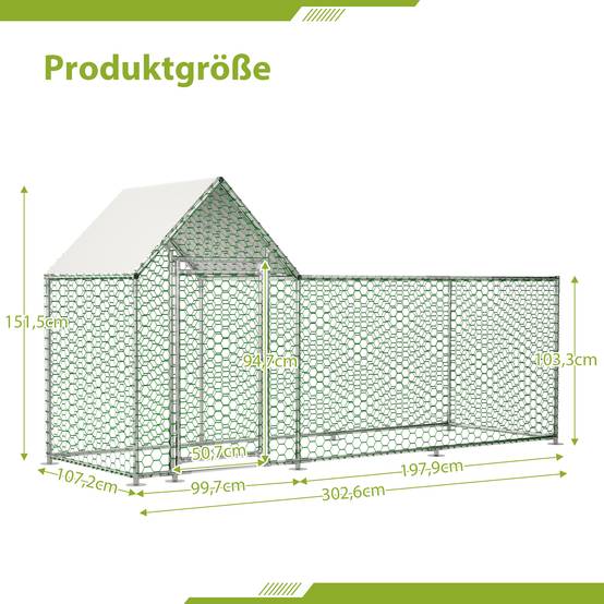 Enclos Poulailler Acier Galvanisé 3.24m² Volailles Toit Étanche 3x1x1.5m Argent - ComfortXL Pet Living - Image 3