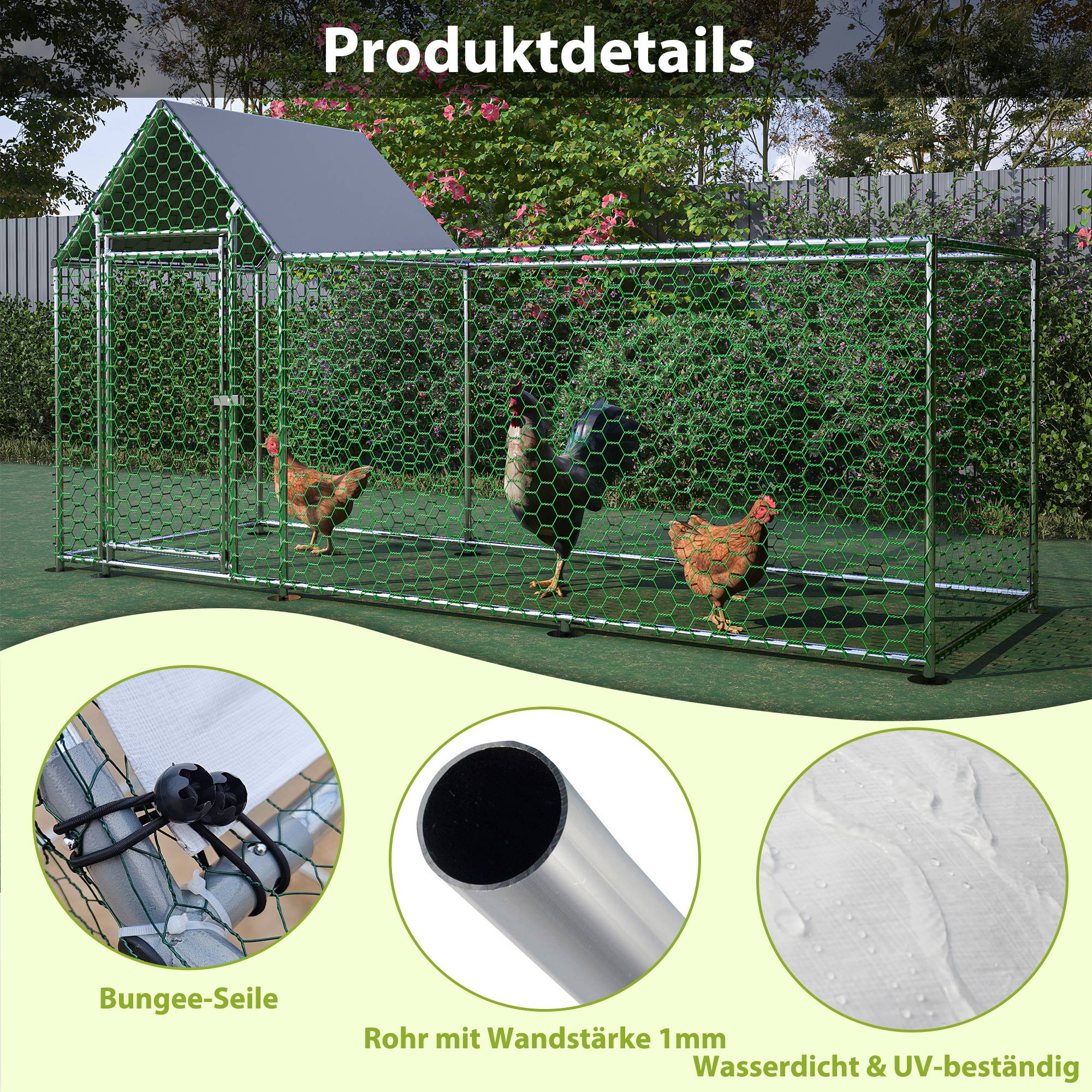 Enclos Poulailler Acier Galvanisé 3.24m² Volailles Toit Étanche 3x1x1.5m Argent - ComfortXL Pet Living - Image 5