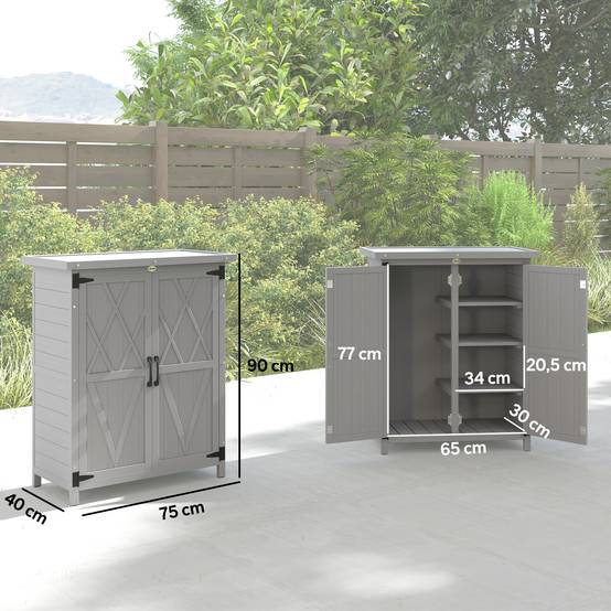 Armoire de jardin bois massif extérieur 4 étagères toit acier 75x40x90cm gris - ComfortXL Outdoor Living - Image 5