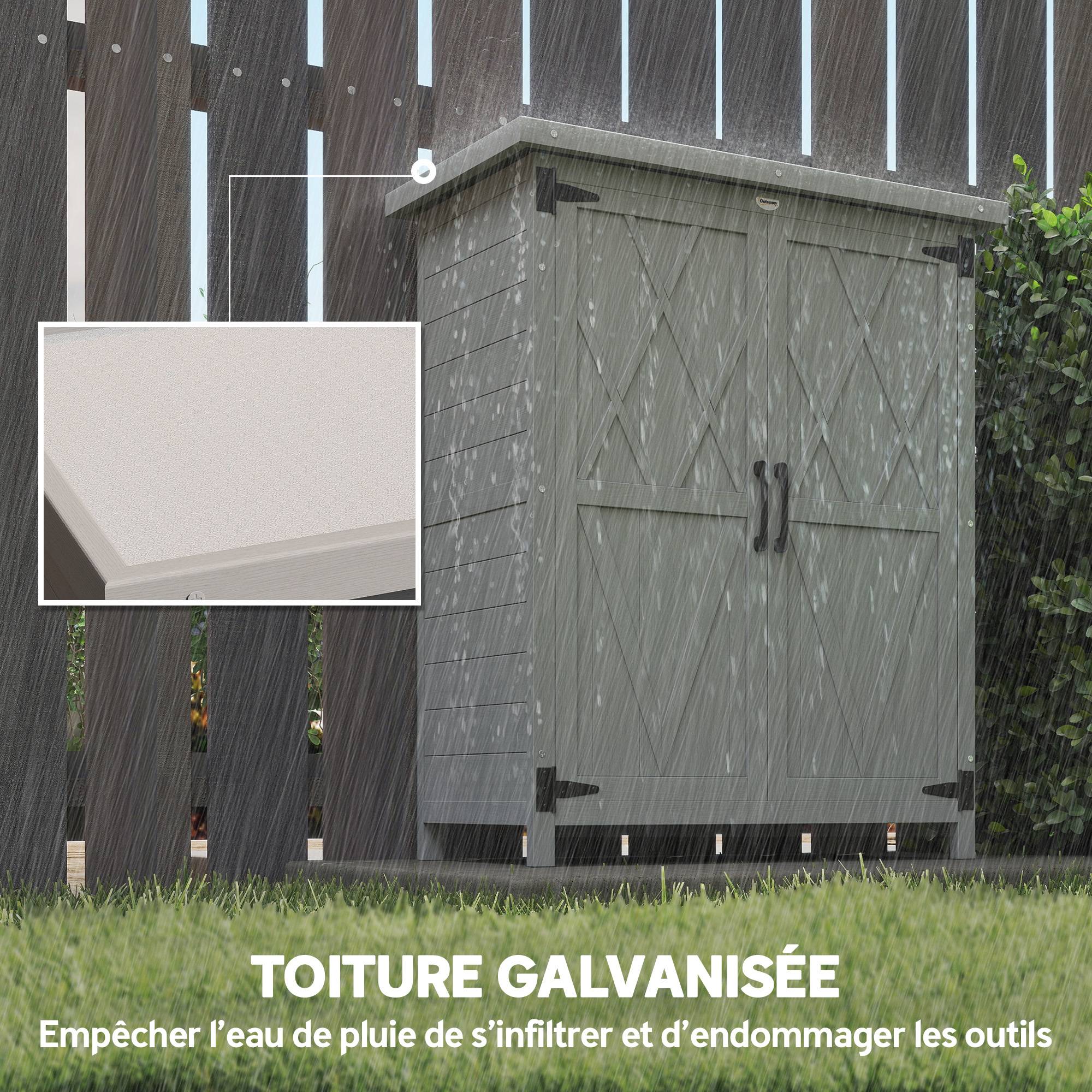 Armoire de jardin bois massif extérieur 4 étagères toit acier 75x40x90cm gris - ComfortXL Outdoor Living - Image 7