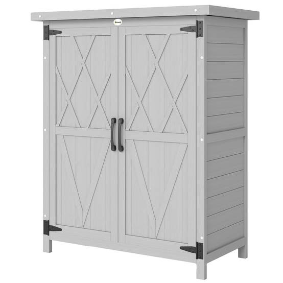 Armoire de jardin bois massif extérieur 4 étagères toit acier 75x40x90cm gris - ComfortXL Outdoor Living - Image 2