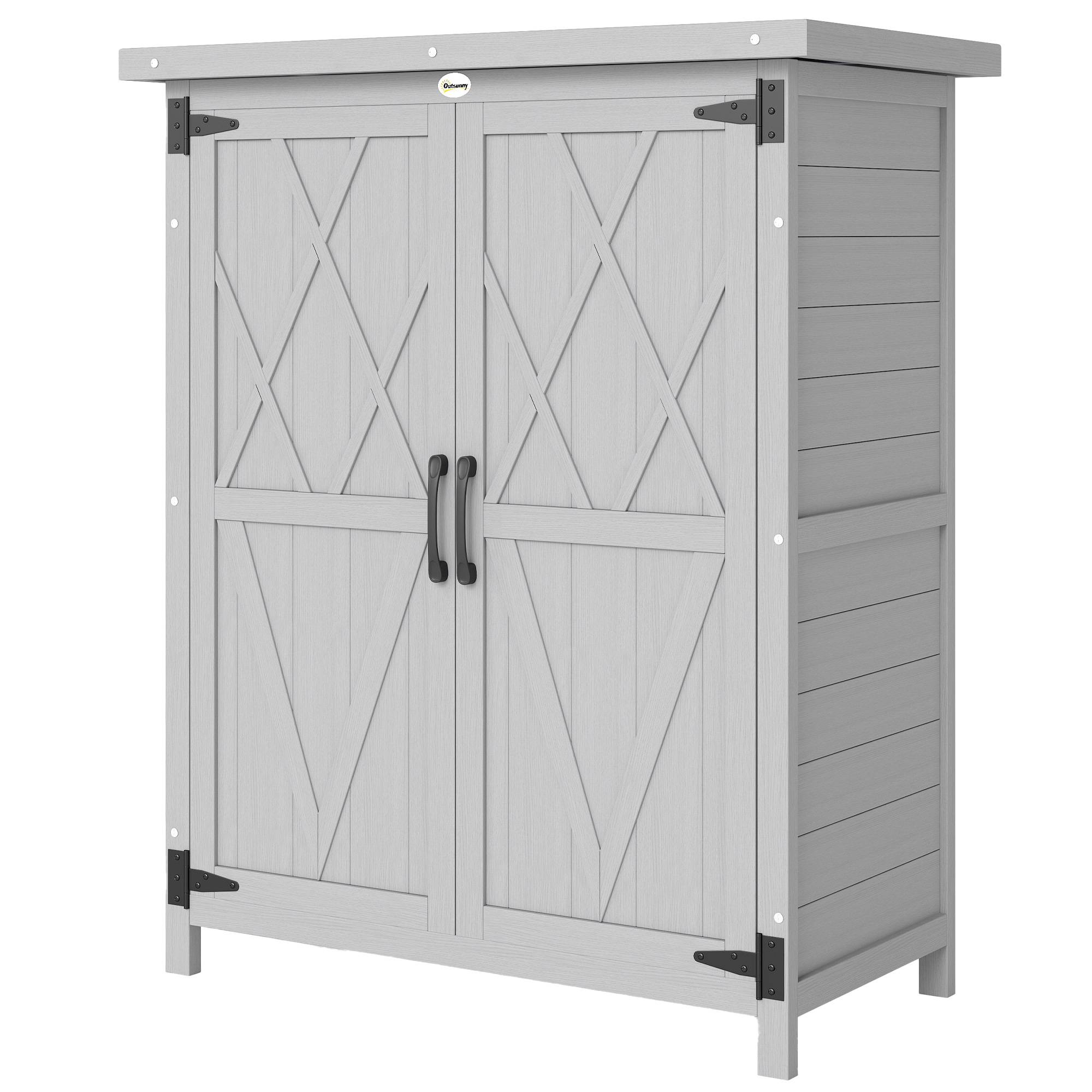 Armoire de jardin bois massif extérieur 4 étagères toit acier 75x40x90cm gris - ComfortXL Outdoor Living - Image 2