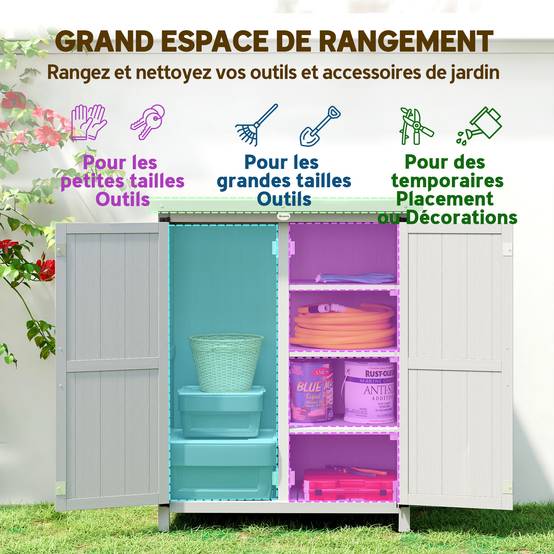 Armoire de jardin bois massif extérieur 4 étagères toit acier 75x40x90cm gris - ComfortXL Outdoor Living - Image 6