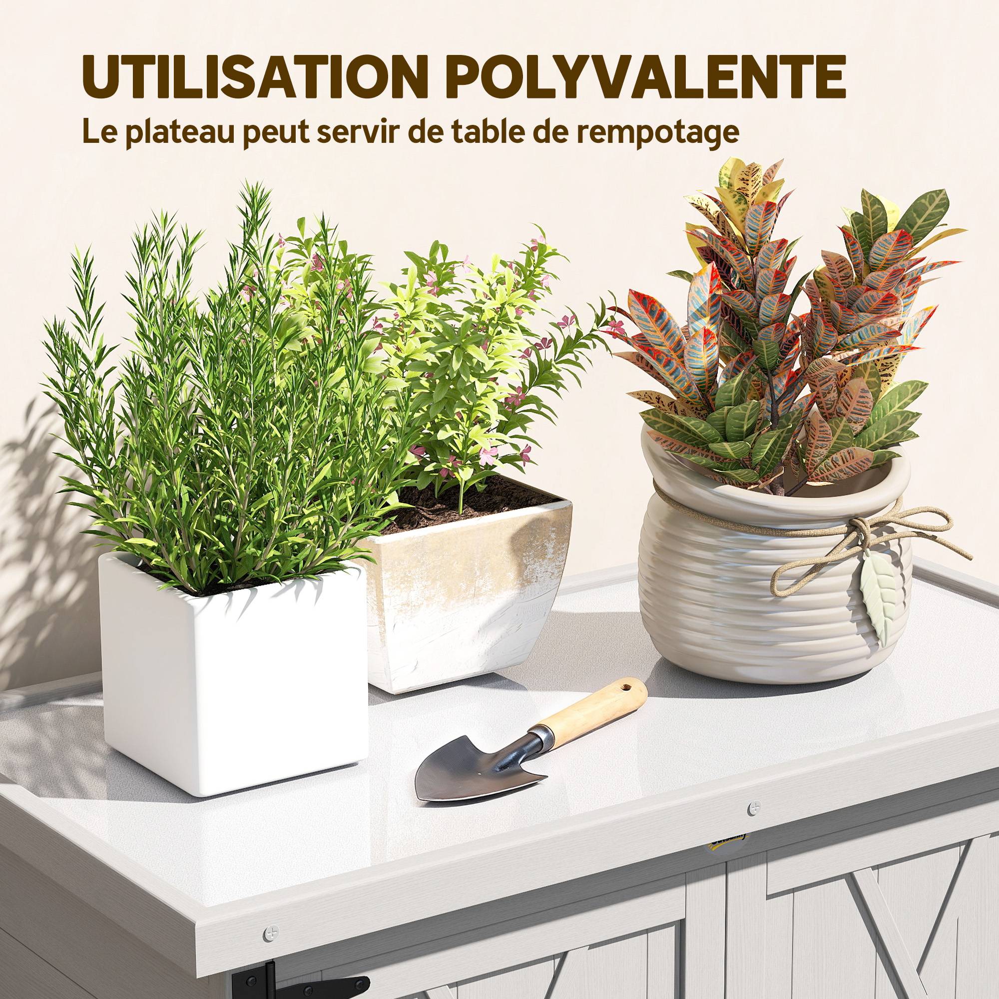 Armoire de jardin bois massif extérieur 4 étagères toit acier 75x40x90cm gris - ComfortXL Outdoor Living - Image 10