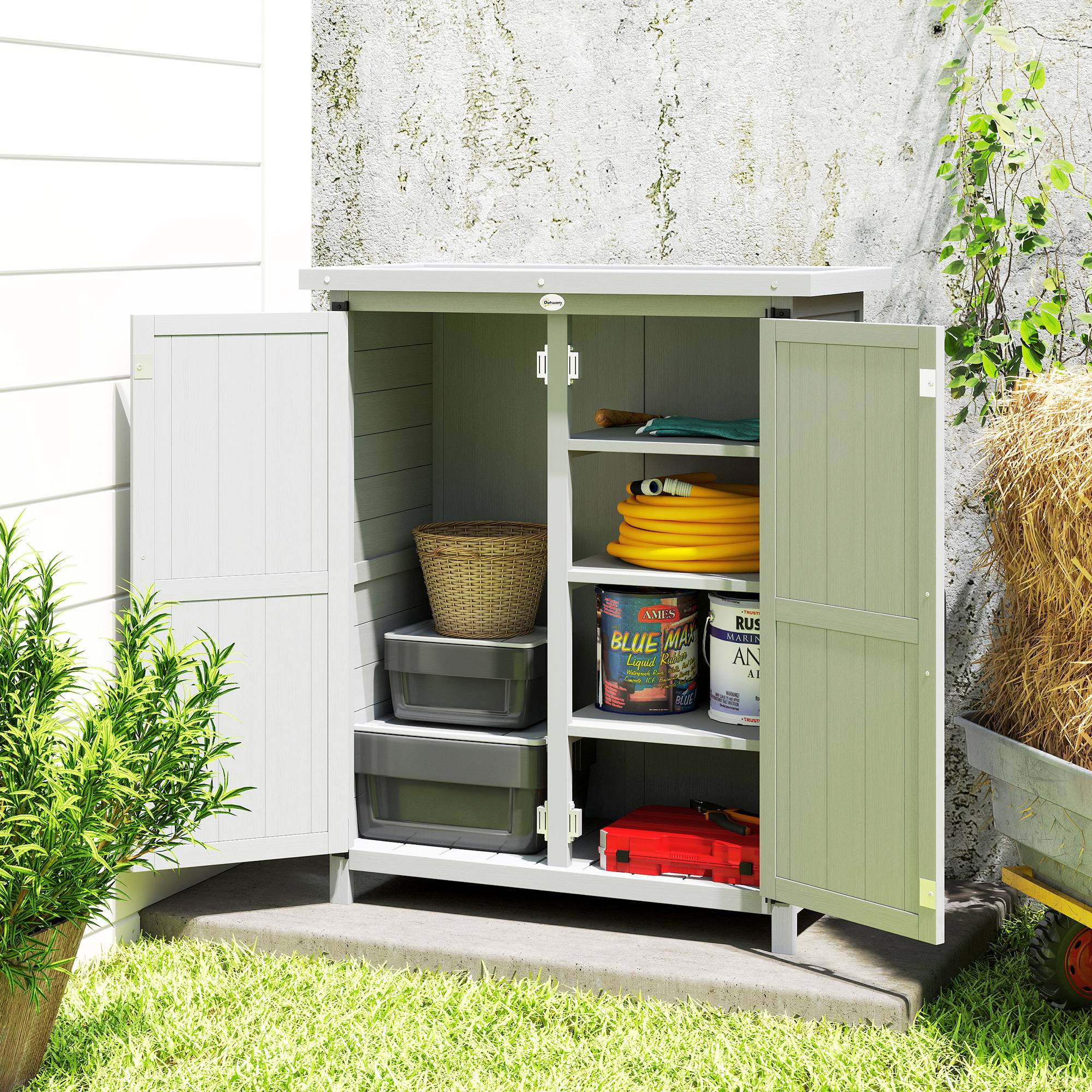 Armoire de jardin bois massif extérieur 4 étagères toit acier 75x40x90cm gris - ComfortXL Outdoor Living - Image 3