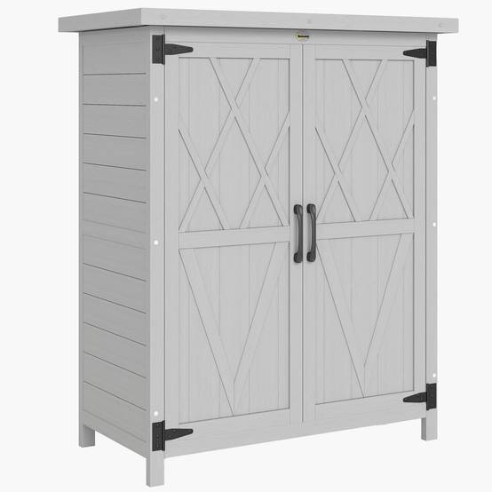 Armoire de jardin bois massif extérieur 4 étagères toit acier 75x40x90cm gris - ComfortXL Outdoor Living - Image 1