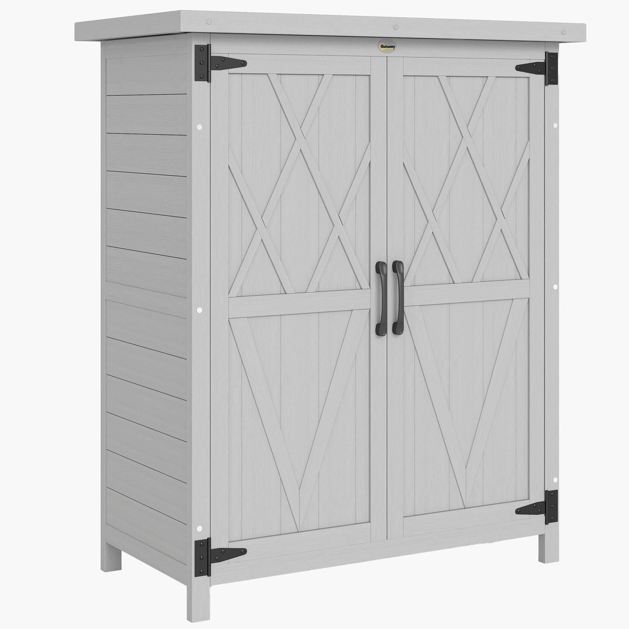 Armoire de jardin bois massif extérieur 4 étagères toit acier 75x40x90cm gris - ComfortXL Outdoor Living - Image 1