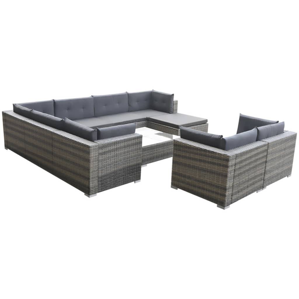 Vidaxl - Salon de jardin 10 pcs avec coussins Résine tressée Gris vidaXL 42736 - Image 4