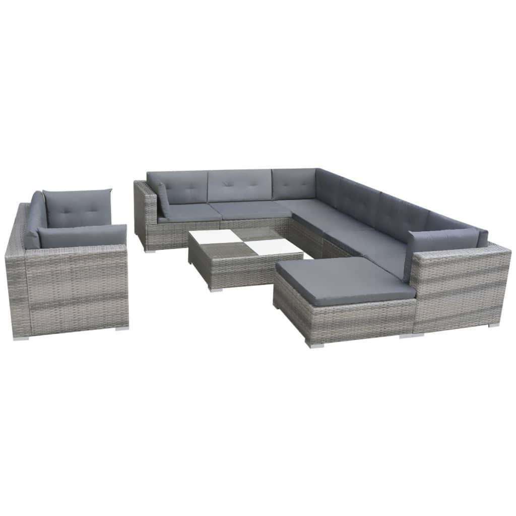 Vidaxl - Salon de jardin 10 pcs avec coussins Résine tressée Gris vidaXL 42736 - Image 2