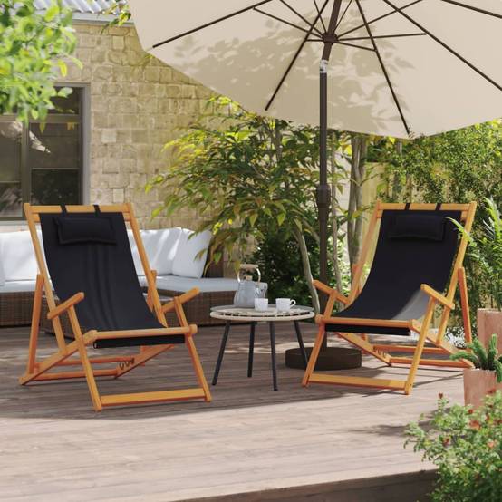 Maison Chic - lot de 2 Chaises de plage pliables - Bain de soleil - Transat noir tissu HL286 - Image 2