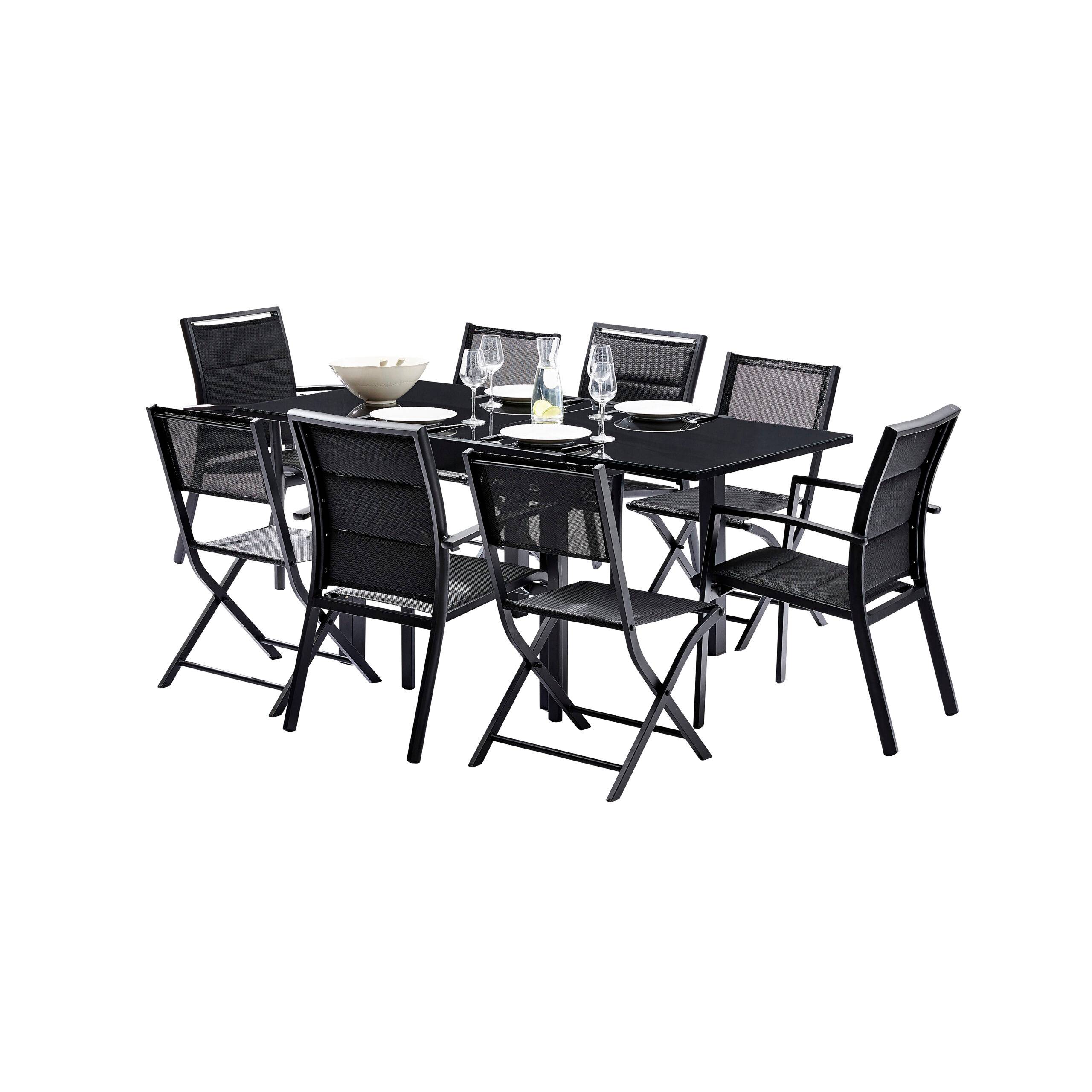 Wilsa Garden - Ensemble MODULO 4/8p en aluminium noir et verre trempé modulable et 4 fauteuils - Image 1
