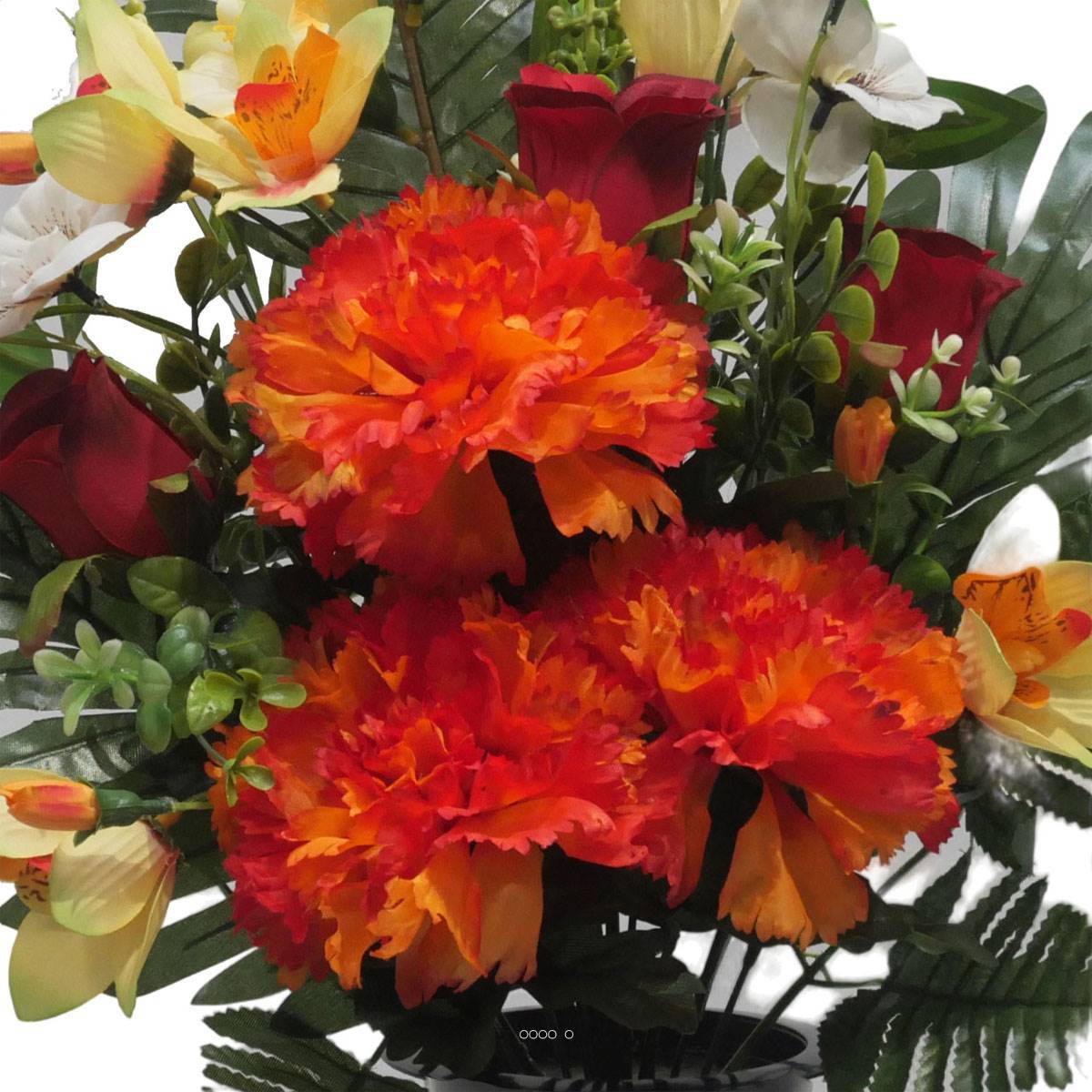 Artificielles - Pot Cone de fleurs artificielles oeillet, Bouton de rose, Orchidée, Glaieul Orange pour la Toussaint - couleur: Orange - Image 3