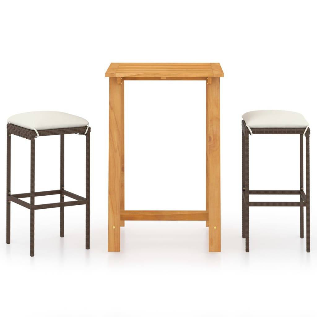 Ensemble de bar de jardin avec coussins 3 pièces marron - Image 1