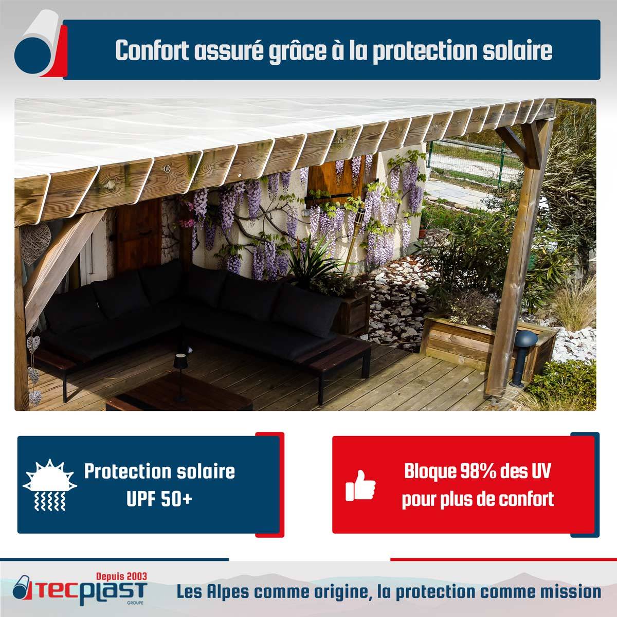 Toile Pergola Ivoire 2x3 m Protection Solaire XP680M2PR - Garantie 15 ans - Bâche Pergola étanche PVC - Made in France TECPLAST - Image 5