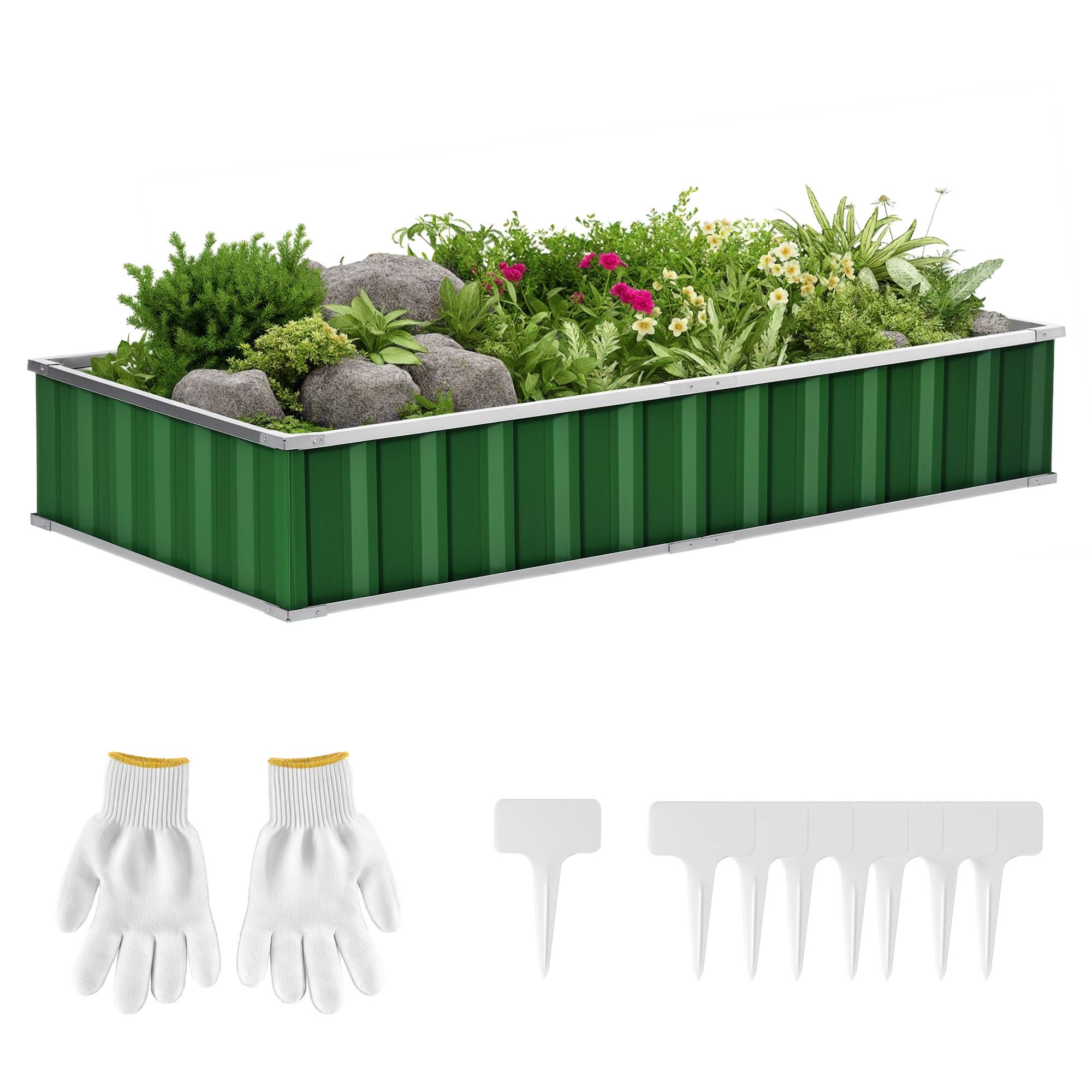 Sans Marque - Carré potager modulable montage sans outils gants 174x90x30 cm acier galvanisé vert - Image 1
