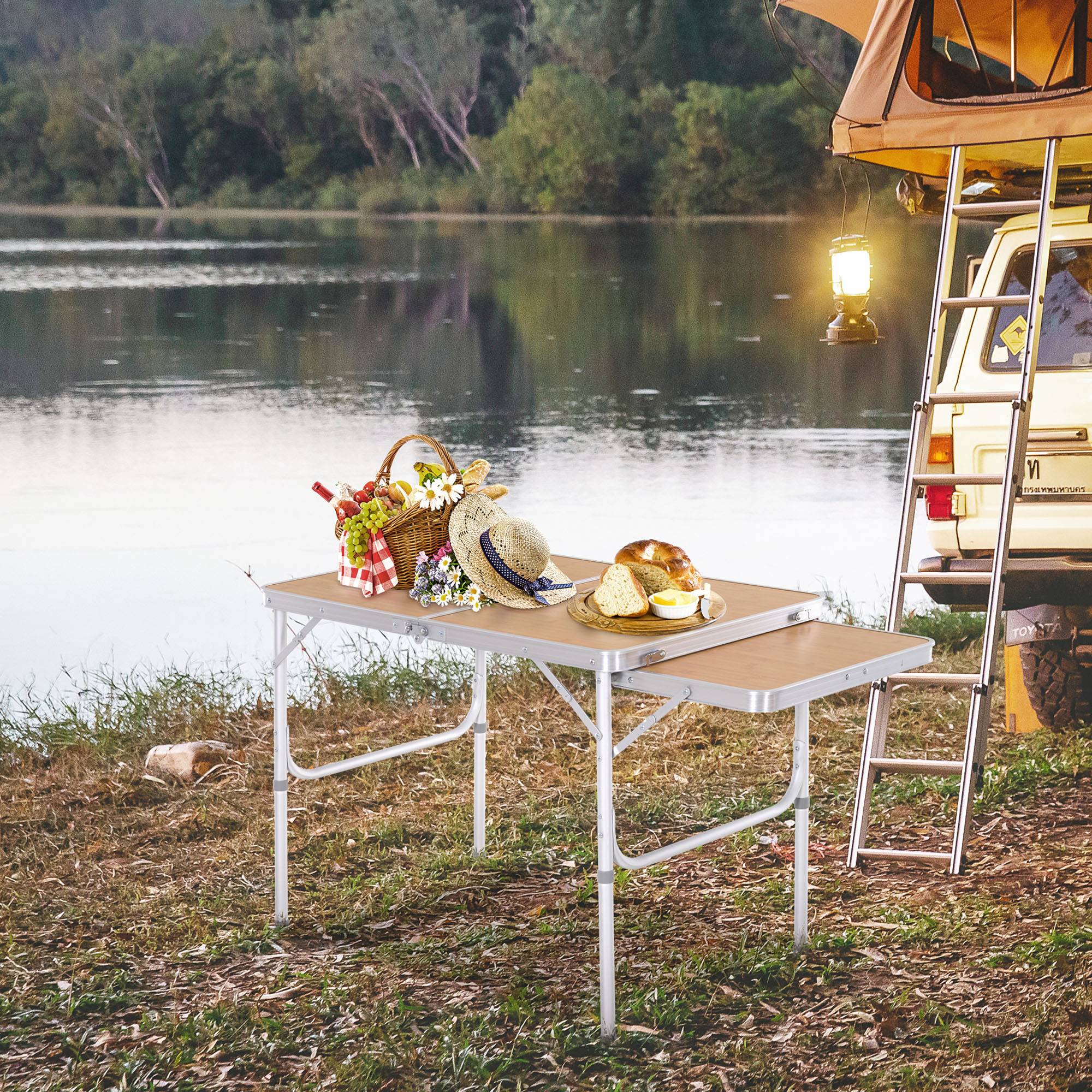 ComfortXL - Table pliante aluminium camping jardin avec rallonge réglable 90x60cm beige - ComfortXL Outdoor Living - Image 4
