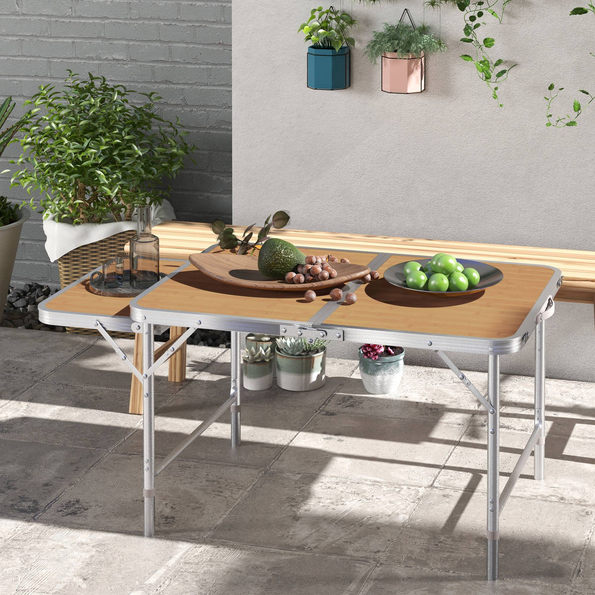 ComfortXL - Table pliante aluminium camping jardin avec rallonge réglable 90x60cm beige - ComfortXL Outdoor Living - Image 3