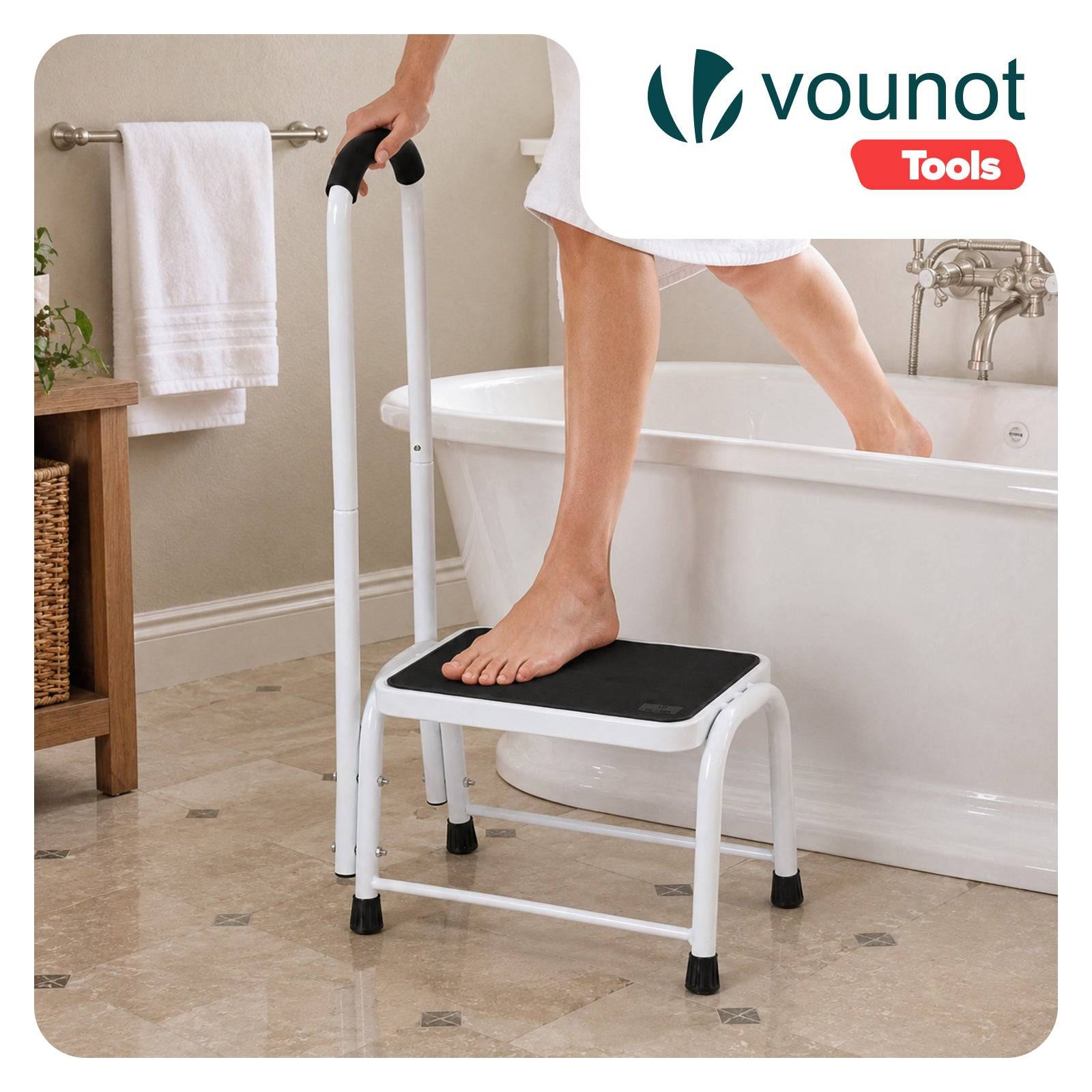 Vounot - Marchepied avec poignée en métal - Escabeau avec plateforme antidérapant 38x26cm - Tabouret demi-marches portatif blanc - VOUNOT® - Image 2