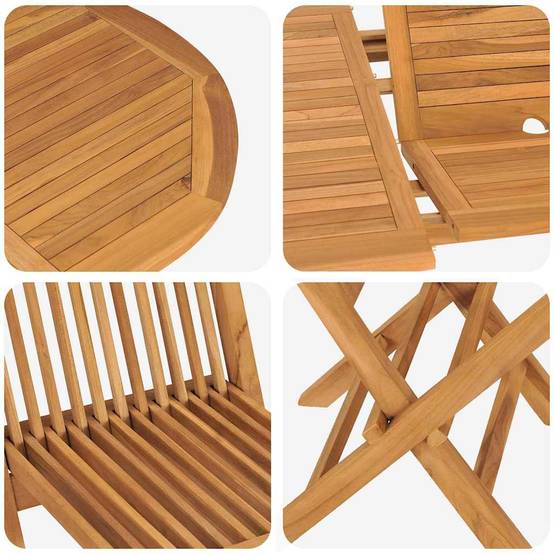 Ensemble de salle à manger jardin bois teck marron 160 x 80 x 75 cm, Poids :66.76kg - PANGIVO - Image 9