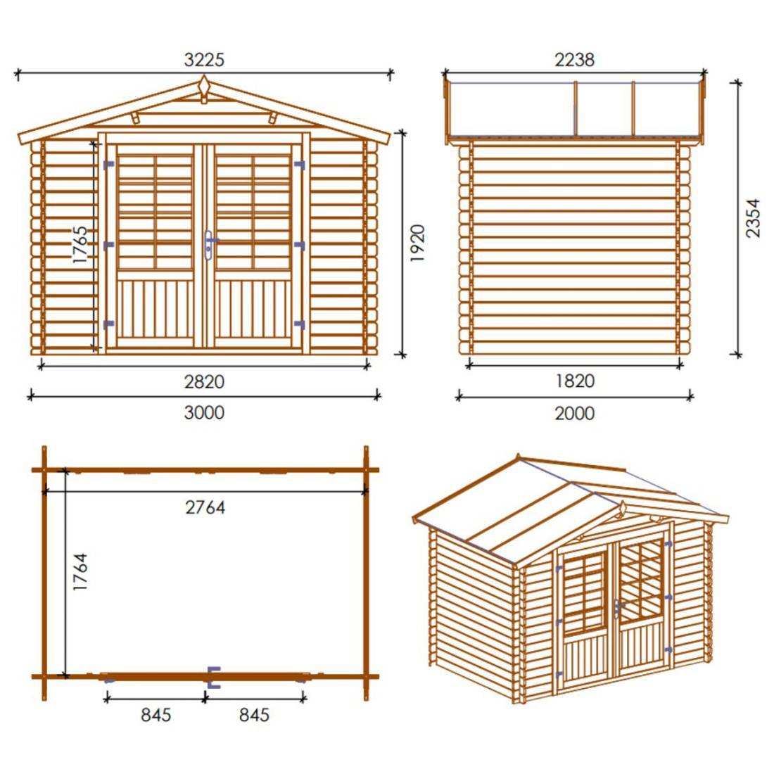 Altanka - Abri de jardin en bois - 6m2 - 3x2m - Ep. 28mm - Couleur: naturel - DOM420 - ALTANKA - Image 4