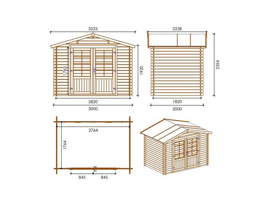 Altanka - Abri de jardin en bois - 6m2 - 3x2m - Ep. 28mm - Couleur: naturel - DOM420 - ALTANKA - Image 3