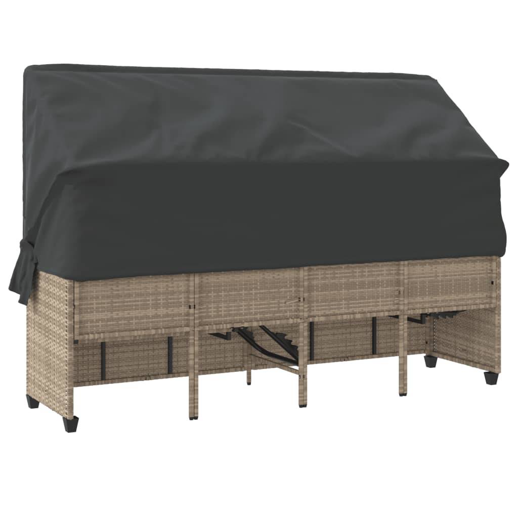 Chaise longue | Transat | Bain de soleil avec auvent et coussins gris clair résine tressée - Image 8