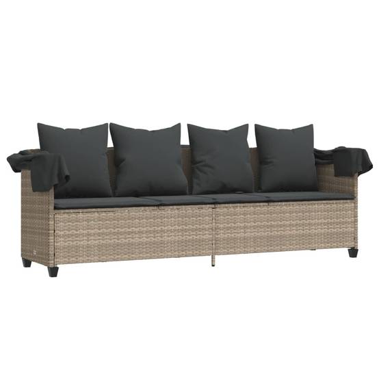 Chaise longue | Transat | Bain de soleil avec auvent et coussins gris clair résine tressée - Image 4