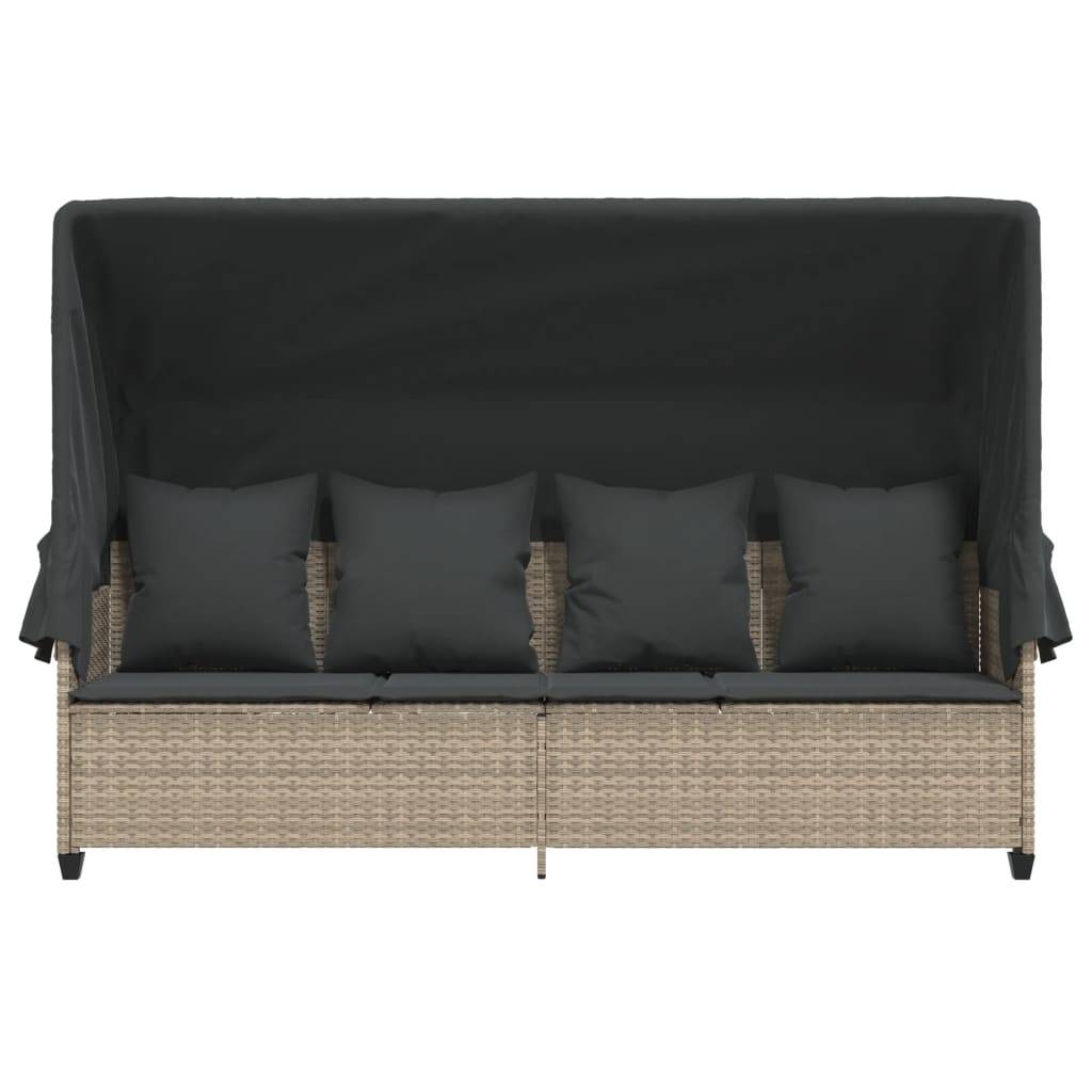 Chaise longue | Transat | Bain de soleil avec auvent et coussins gris clair résine tressée - Image 6
