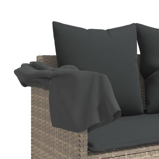 Chaise longue | Transat | Bain de soleil avec auvent et coussins gris clair résine tressée - Image 10