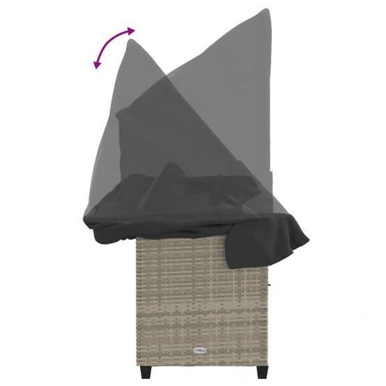 Chaise longue | Transat | Bain de soleil avec auvent et coussins gris clair résine tressée - Image 9