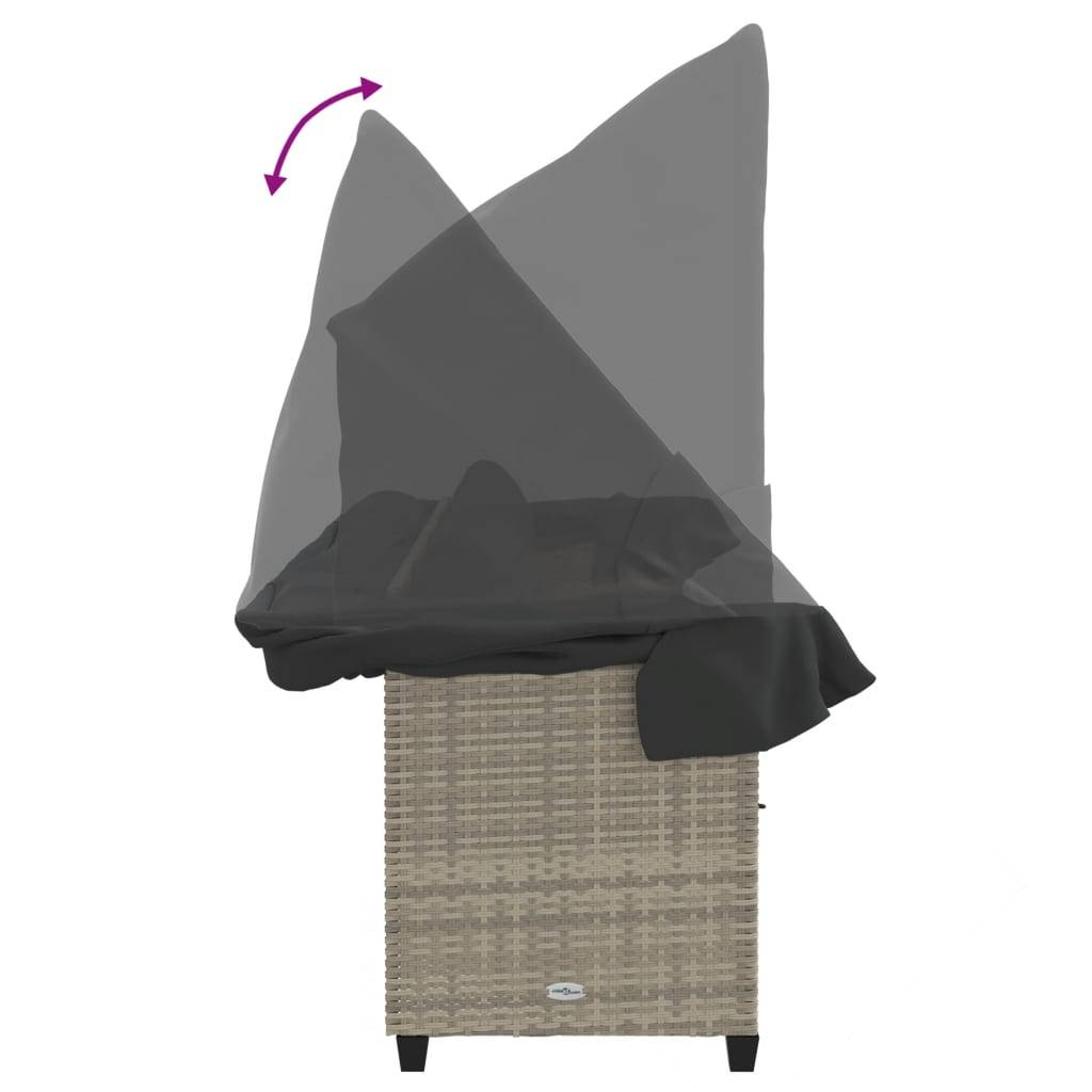 Chaise longue | Transat | Bain de soleil avec auvent et coussins gris clair résine tressée - Image 9