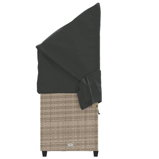 Chaise longue | Transat | Bain de soleil avec auvent et coussins gris clair résine tressée - Image 7