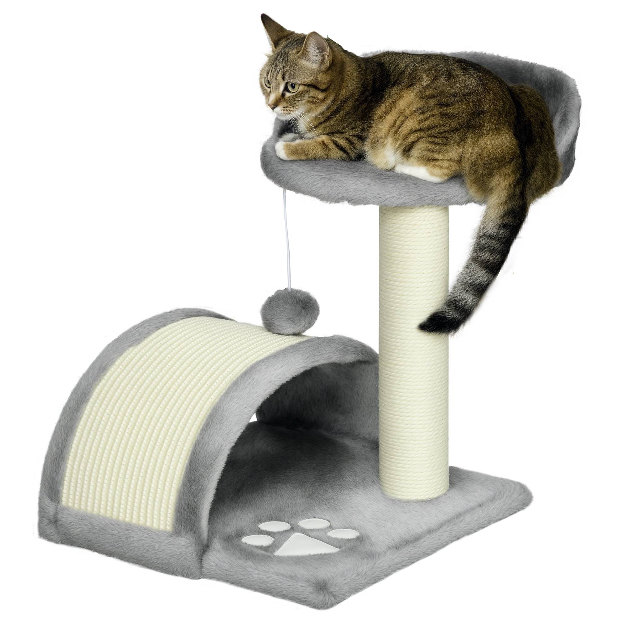 Arbre à chat 46 cm niche, balle, corde sisal, plateforme surélevée, chats jusqu'à 4 kg, gris - Image 1