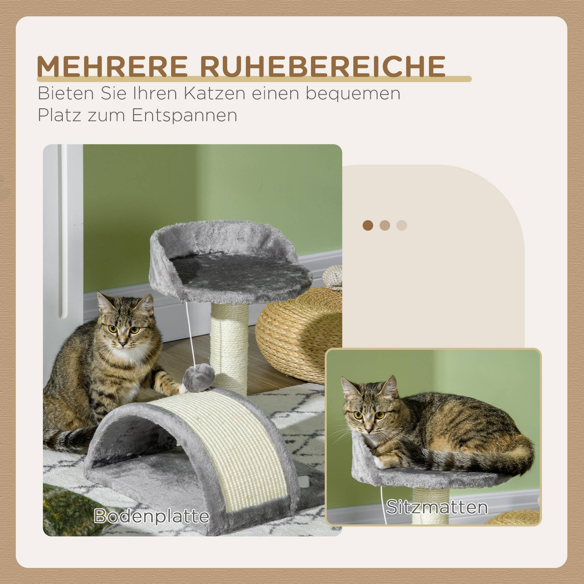 Arbre à chat 46 cm niche, balle, corde sisal, plateforme surélevée, chats jusqu'à 4 kg, gris - Image 8