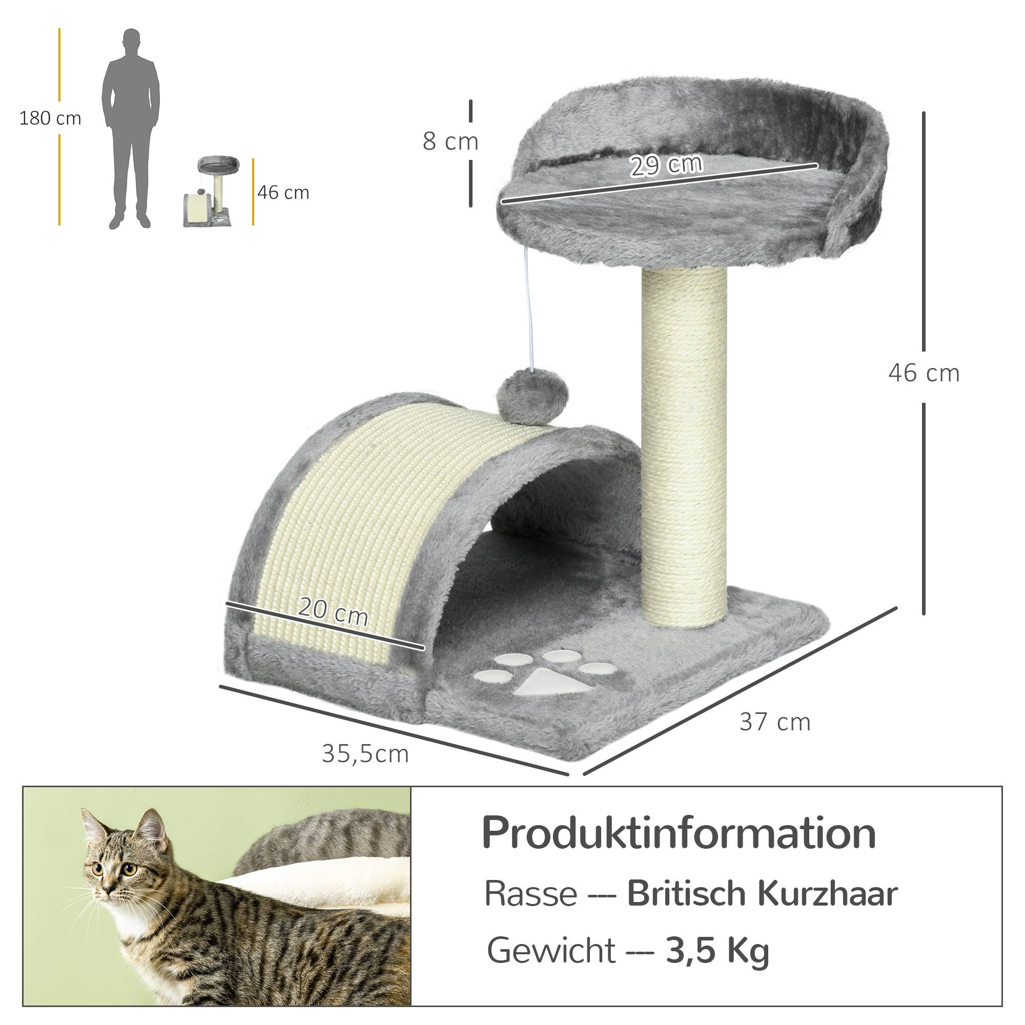 Arbre à chat 46 cm niche, balle, corde sisal, plateforme surélevée, chats jusqu'à 4 kg, gris - Image 5