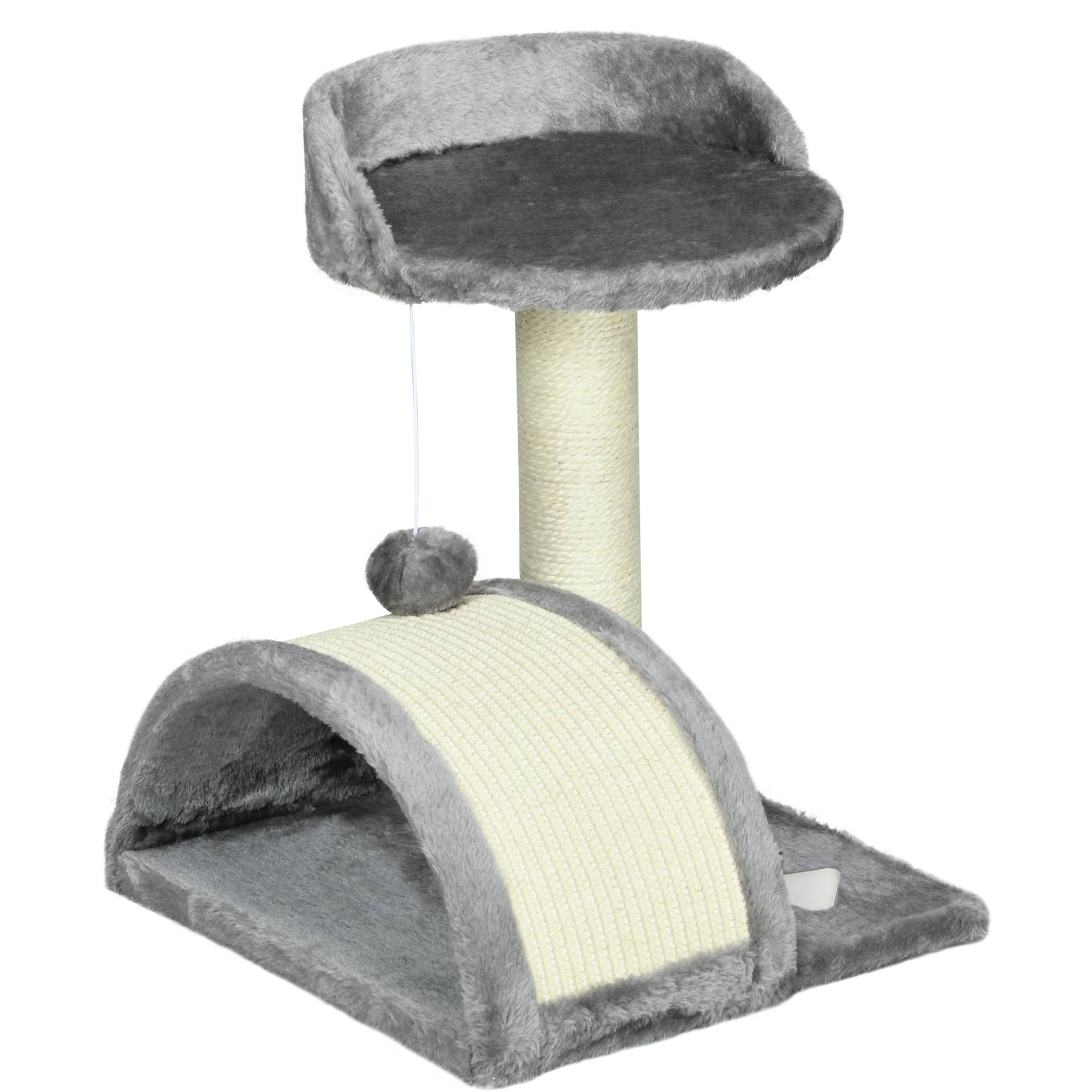Arbre à chat 46 cm niche, balle, corde sisal, plateforme surélevée, chats jusqu'à 4 kg, gris - Image 2