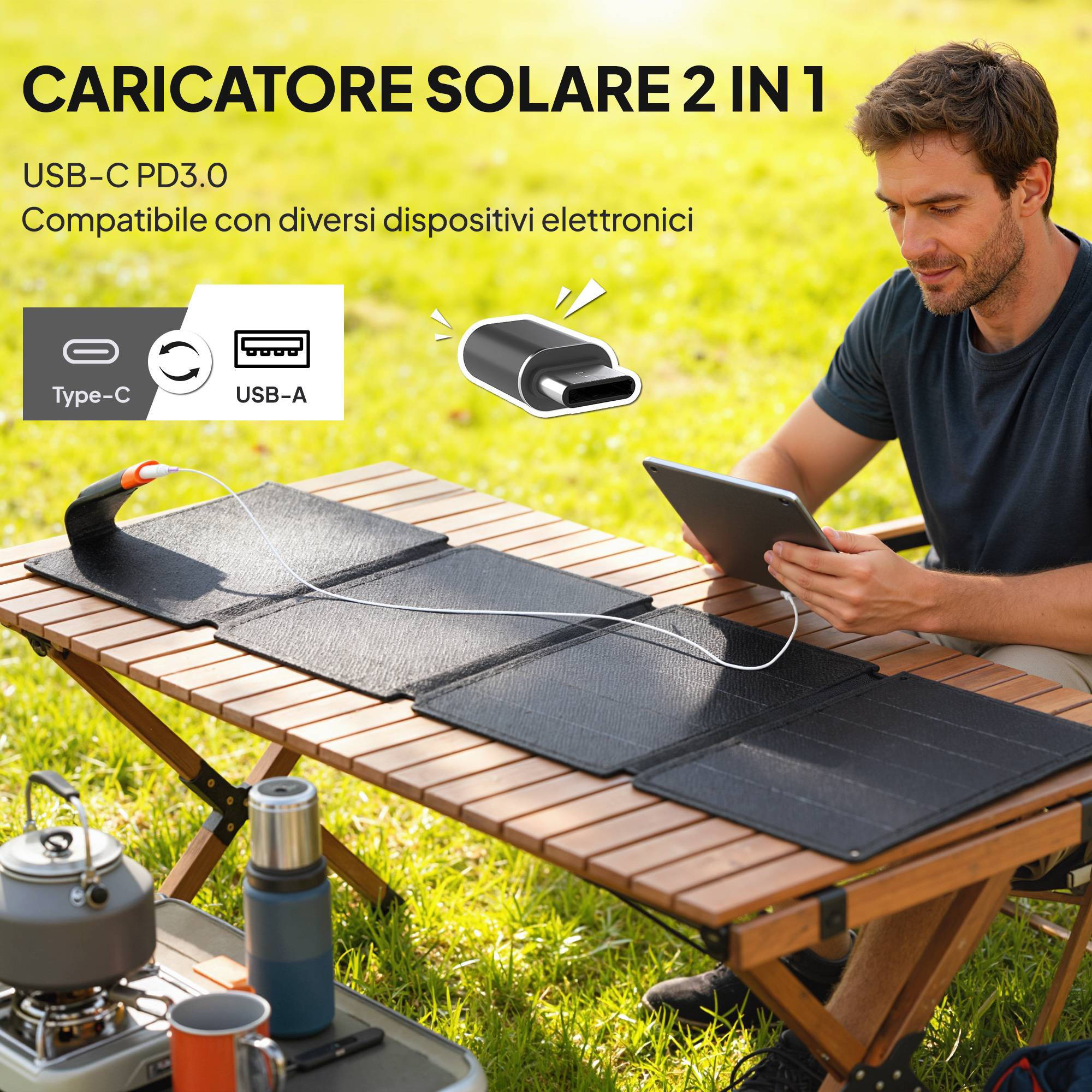 Chargeur solaire 36 W pliable avec connecteur Type-C, imperméable IP67 en ETFE, gris - Image 6