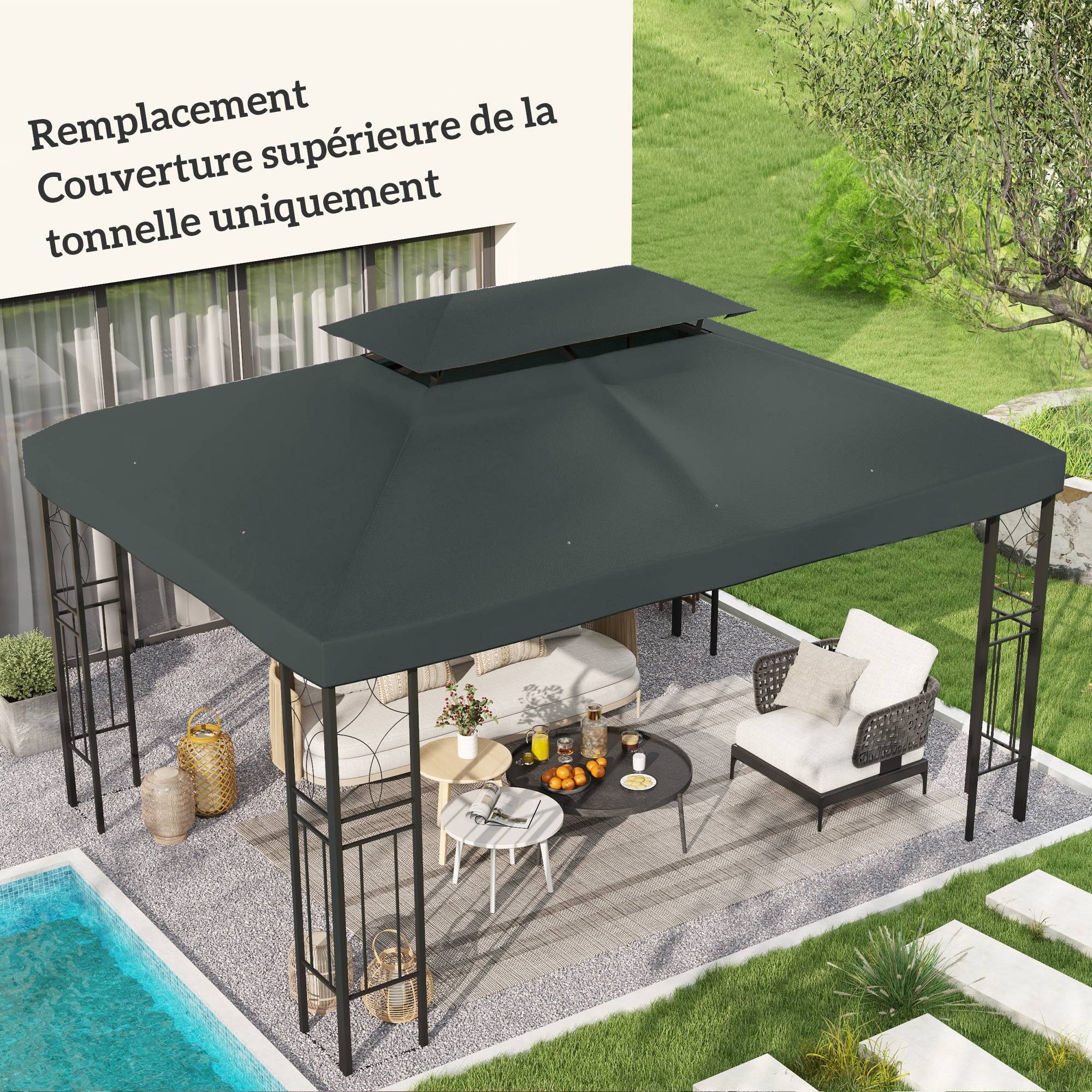 Toile de rechange pour pavillon tonnelle tente 3 x 4 m polyester haute densité 180 g/m² gris - Image 3