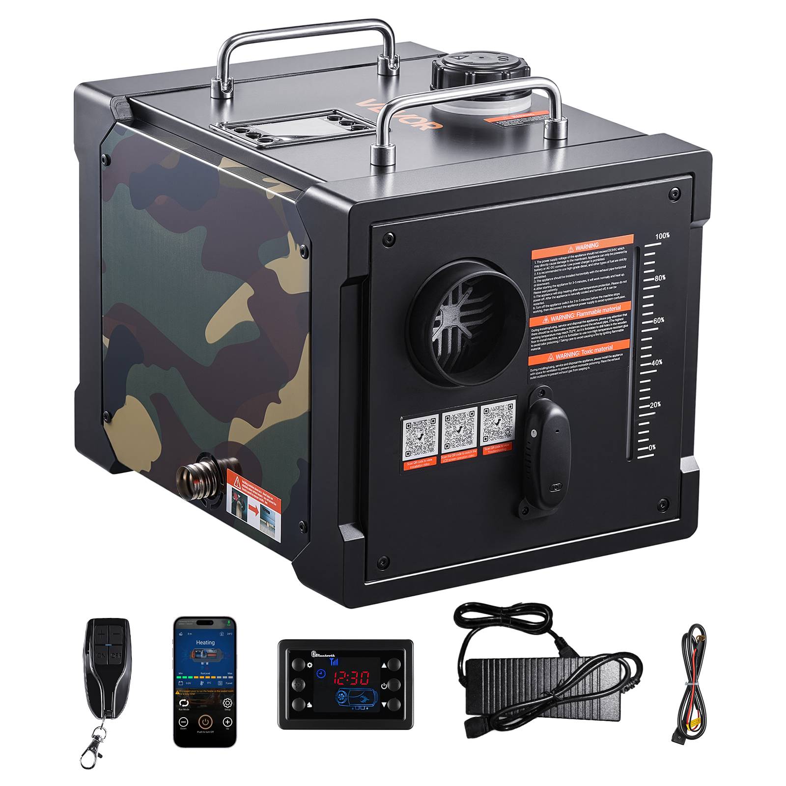 VEVOR Chauffage diesel 8kW 12/24V, Bluetooth, télécom., LCD, réservoir 7L, camping-car - Image 1