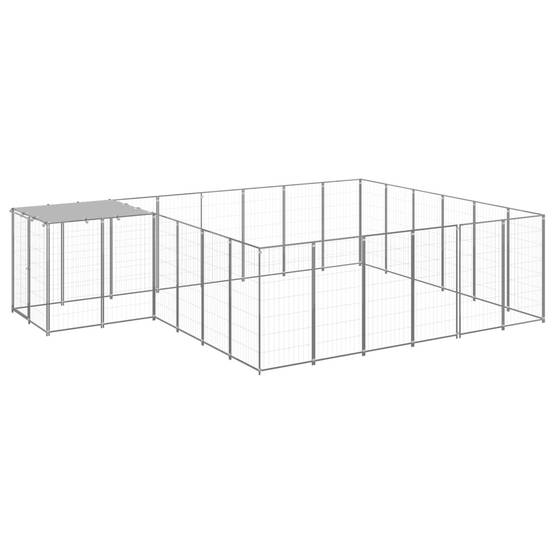 Très Grand Chenil pour Chien en Acier Jardin avec Toit de Protection 12,1 m² Argenté - ComfortXL Pet Living - Image 1