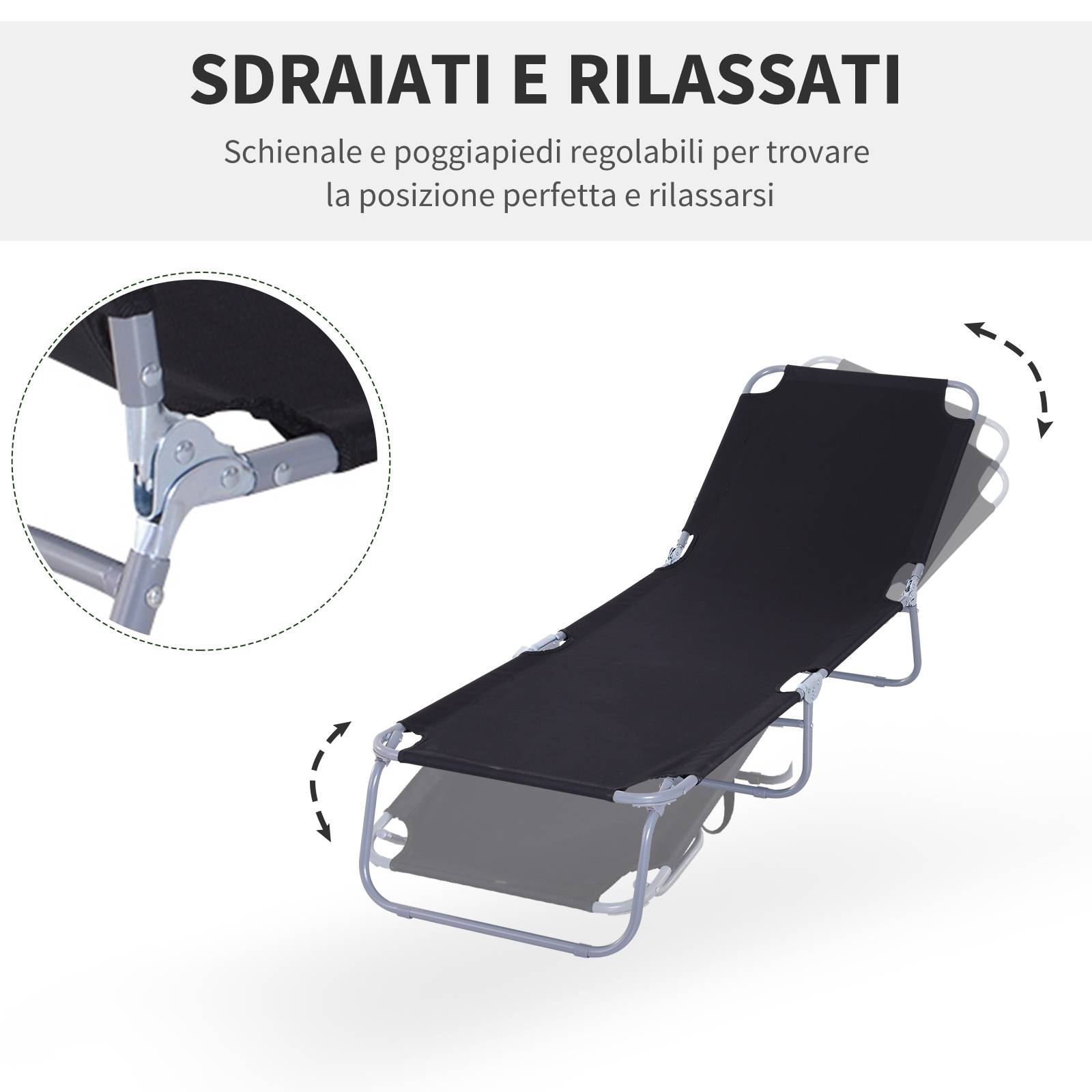 Chaise longue de jardin pliante en métal et tissu Oxford respirant - Image 5