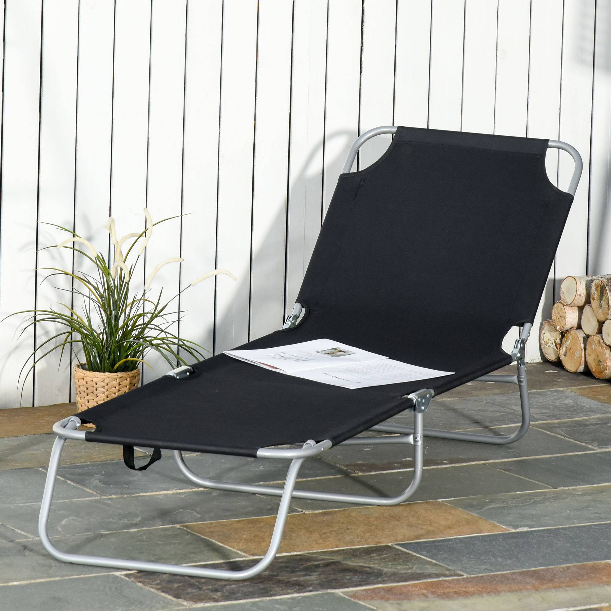 Chaise longue de jardin pliante en métal et tissu Oxford respirant - Image 2