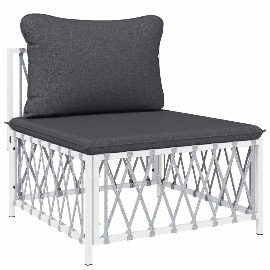 Helloshop26 - Salon de jardin meuble d'extérieur ensemble de mobilier avec coussins 9 pièces blanc acier - Image 3