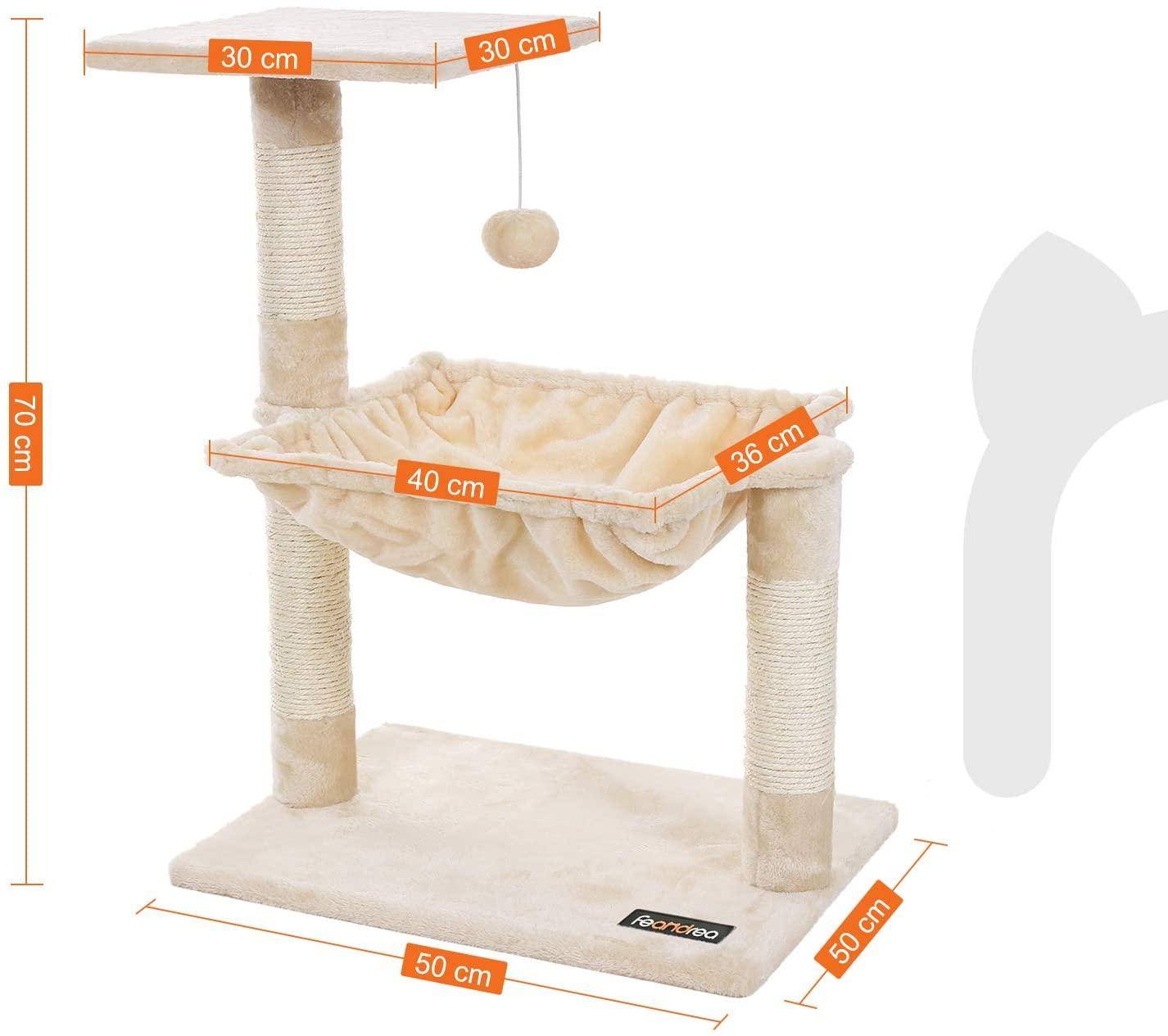 Arbre à chat griffoir niches colonnes renforcées 70 cm beige - Image 2