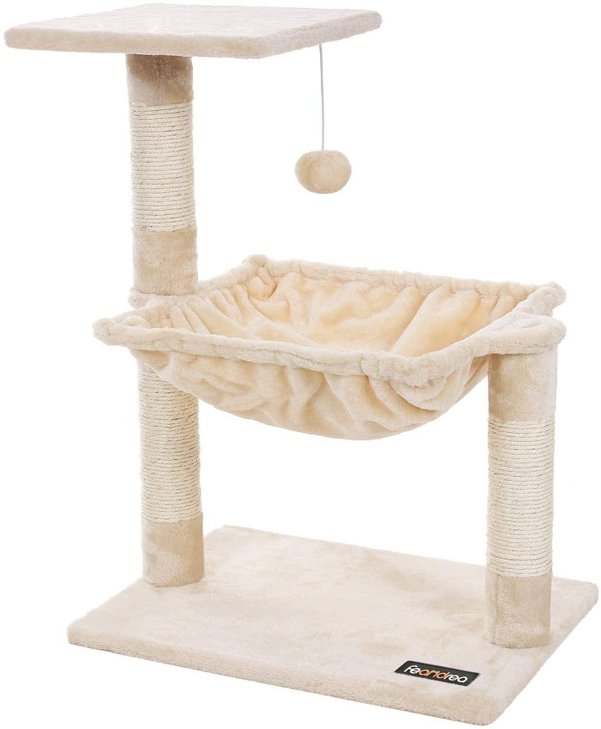 Arbre à chat griffoir niches colonnes renforcées 70 cm beige - Image 1