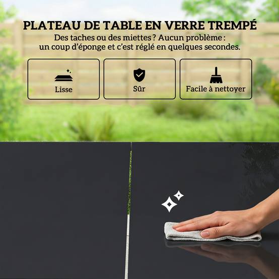 Ensemble repas de jardin acier et verre noir 150 x 80 x 73 cm - PANGIVO - Image 9